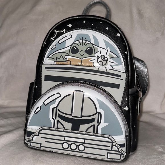 COPY - NWT DISNEY LOUNGEFLY Star Wars the Mandalorian & Grogu Glow in the Dark … - Picture 1 of 8